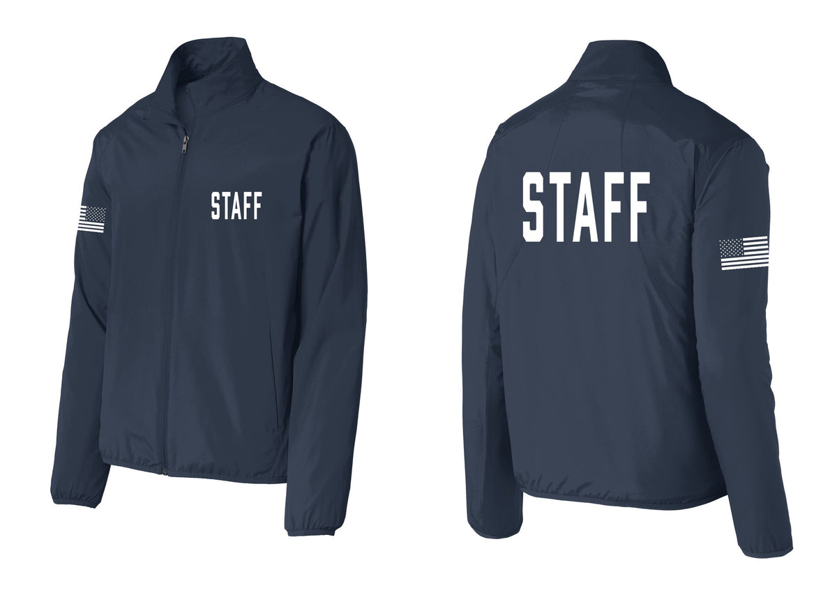 NYC Factory Staff Windbreaker Full-Zip Jacket (Classic) - Chest + Back + US Flag Sleeve - Dress Blue Navy