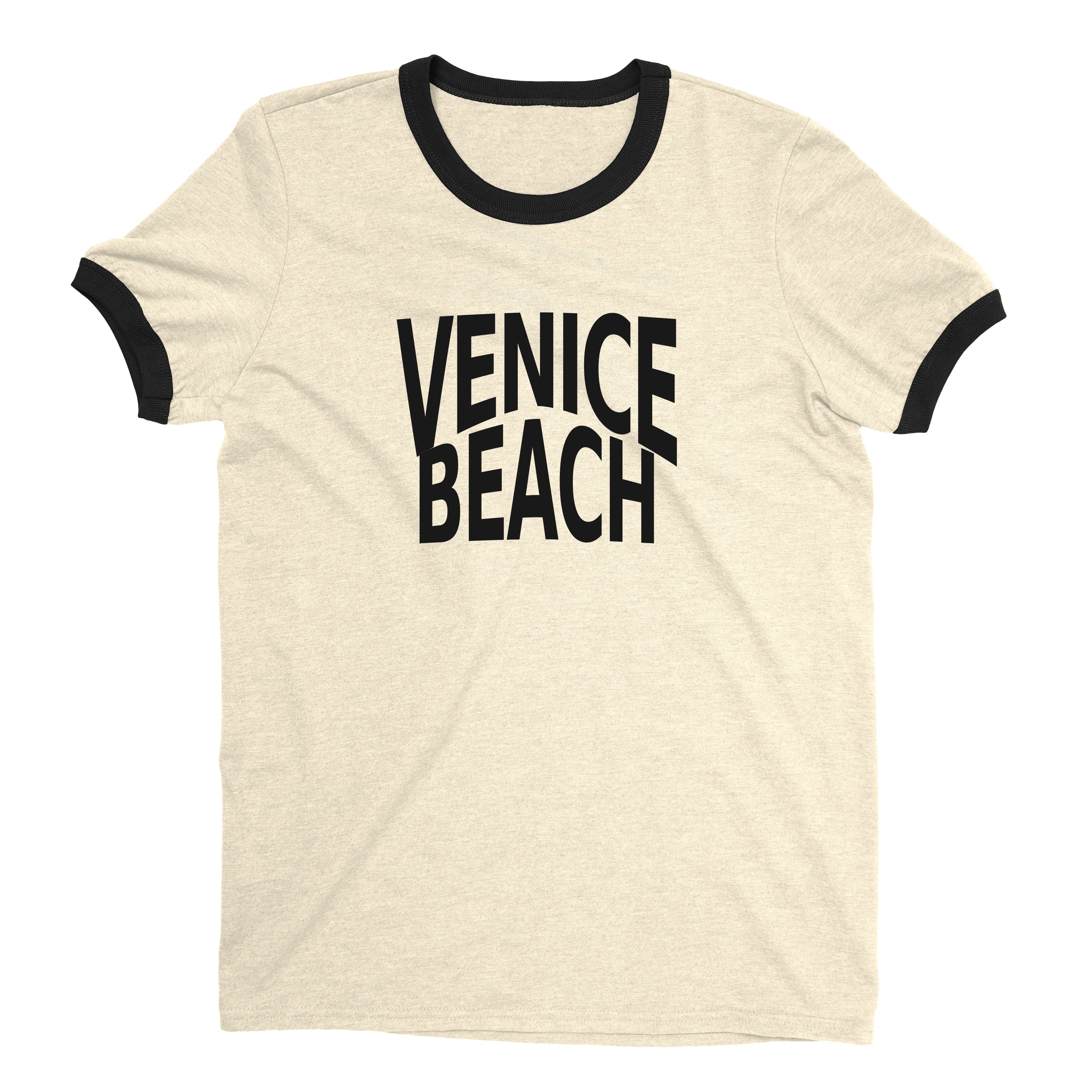 Venice Beach Ringer Tee Retro Style Men's T-Shirt - NYC Factory - Natural