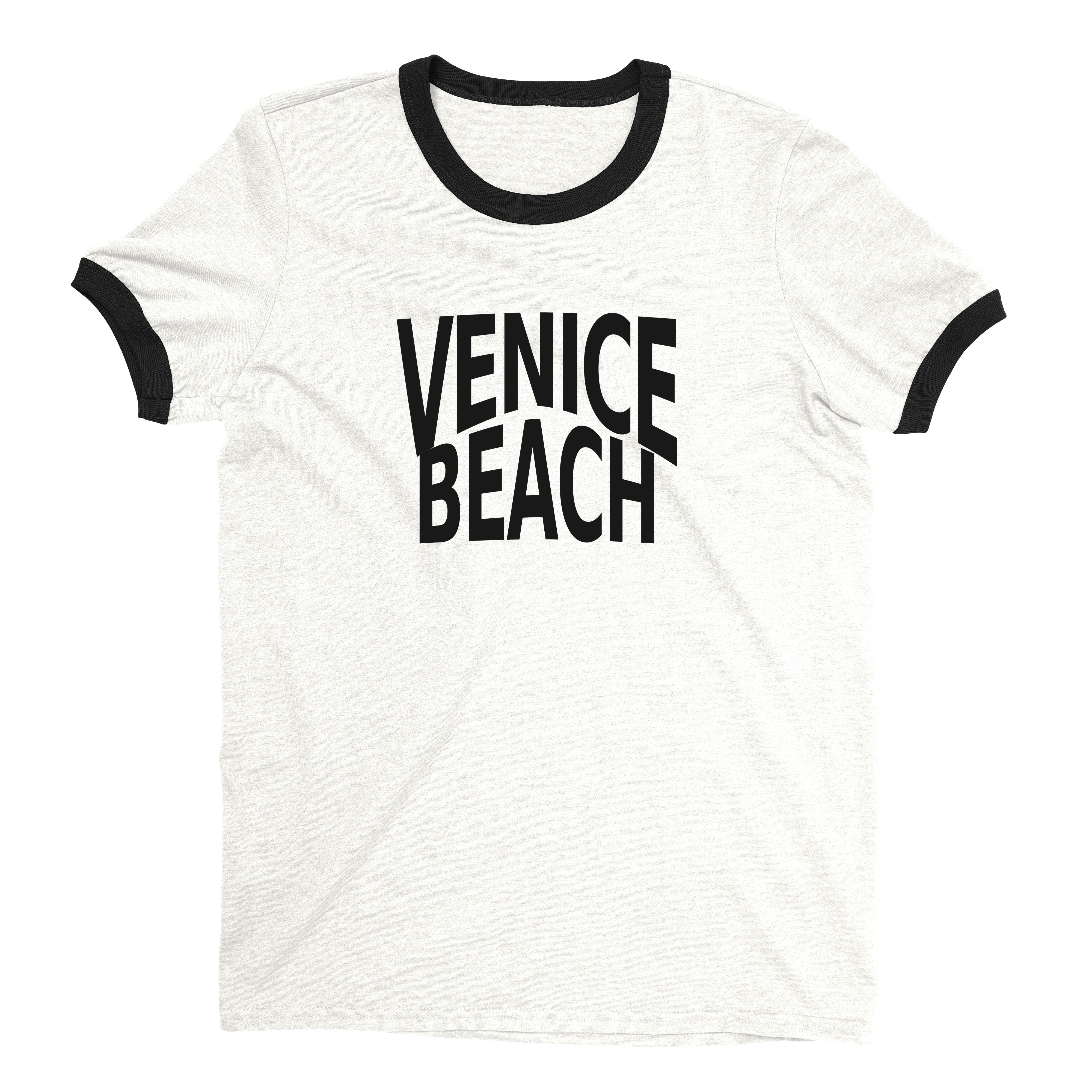 Venice Beach Ringer Tee Retro Style Men's T-Shirt - NYC Factory - White