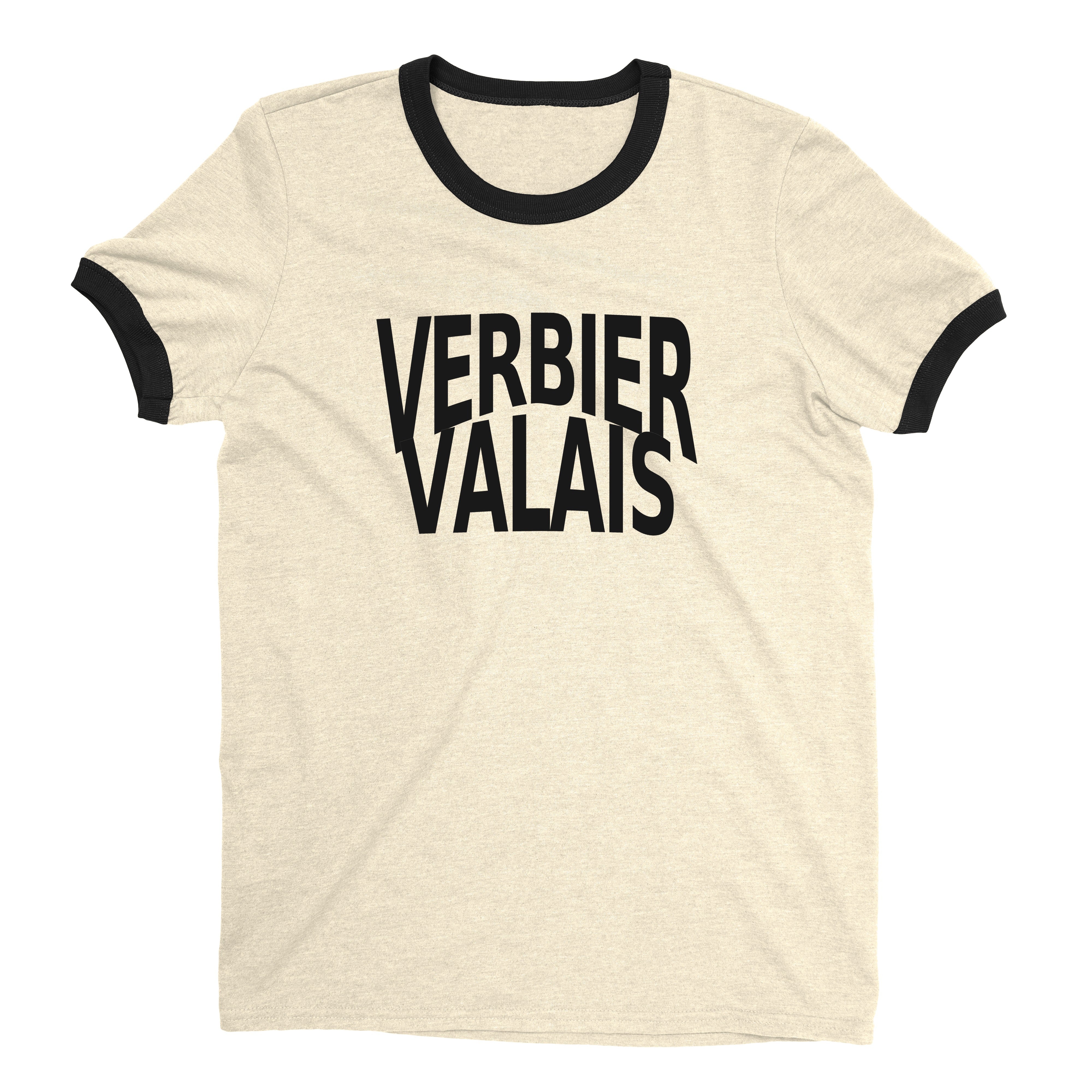 Verbier Ski Resort Ringer Tee Retro Style Men's T-Shirt - NYC Factory - Natural