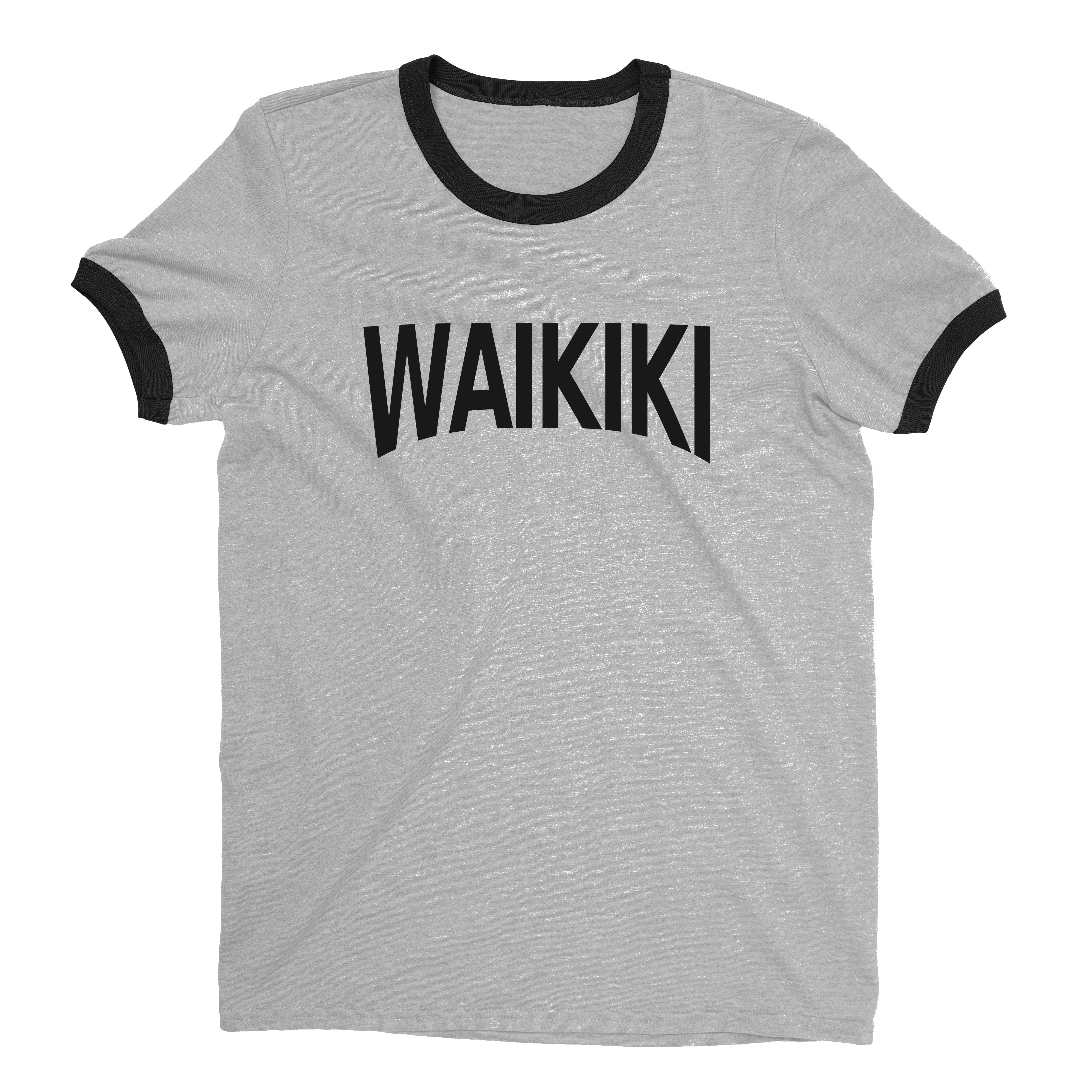 Waikiki Beach Ringer Tee Retro Style Men's T-Shirt - NYC Factory - Heather Gray