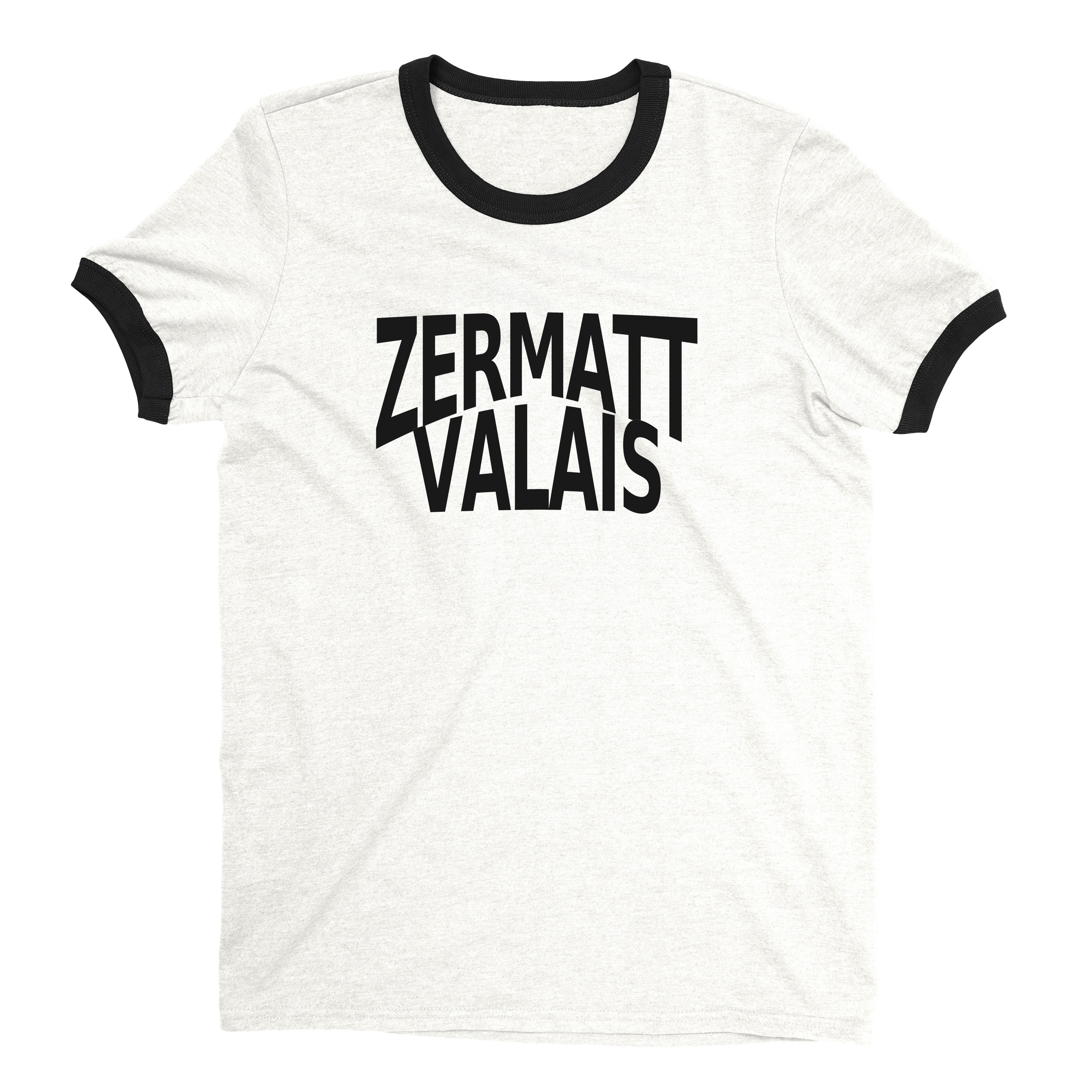 Zermatt Ski Resort Ringer Tee Retro Style Men's T-Shirt - NYC Factory - White