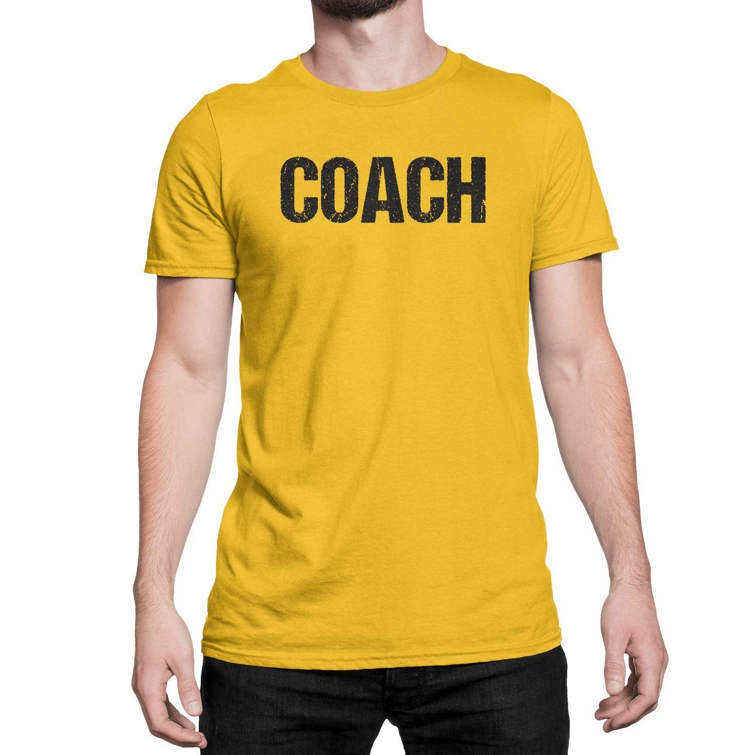 Coach T-Shirt Sports Coaching Tee Shirt (Gold  & Black, Distressed)