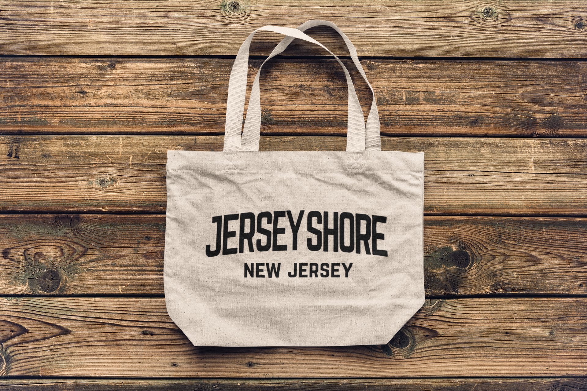 Jersey Shore - Jumbo Size Vintage Style Retro City Cotton Canvas Tote Bags