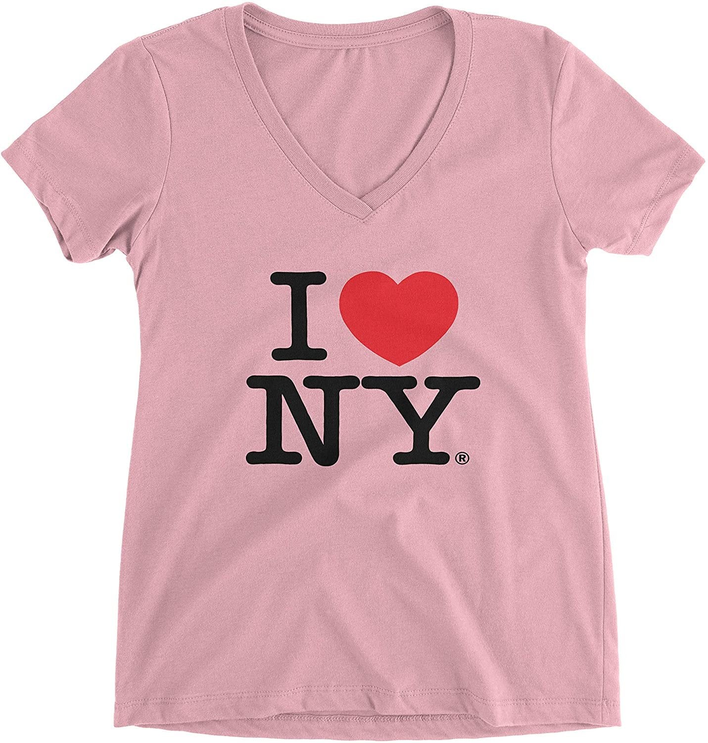 I Love NY Ladies V-Neck T-Shirt Tee Light Pink