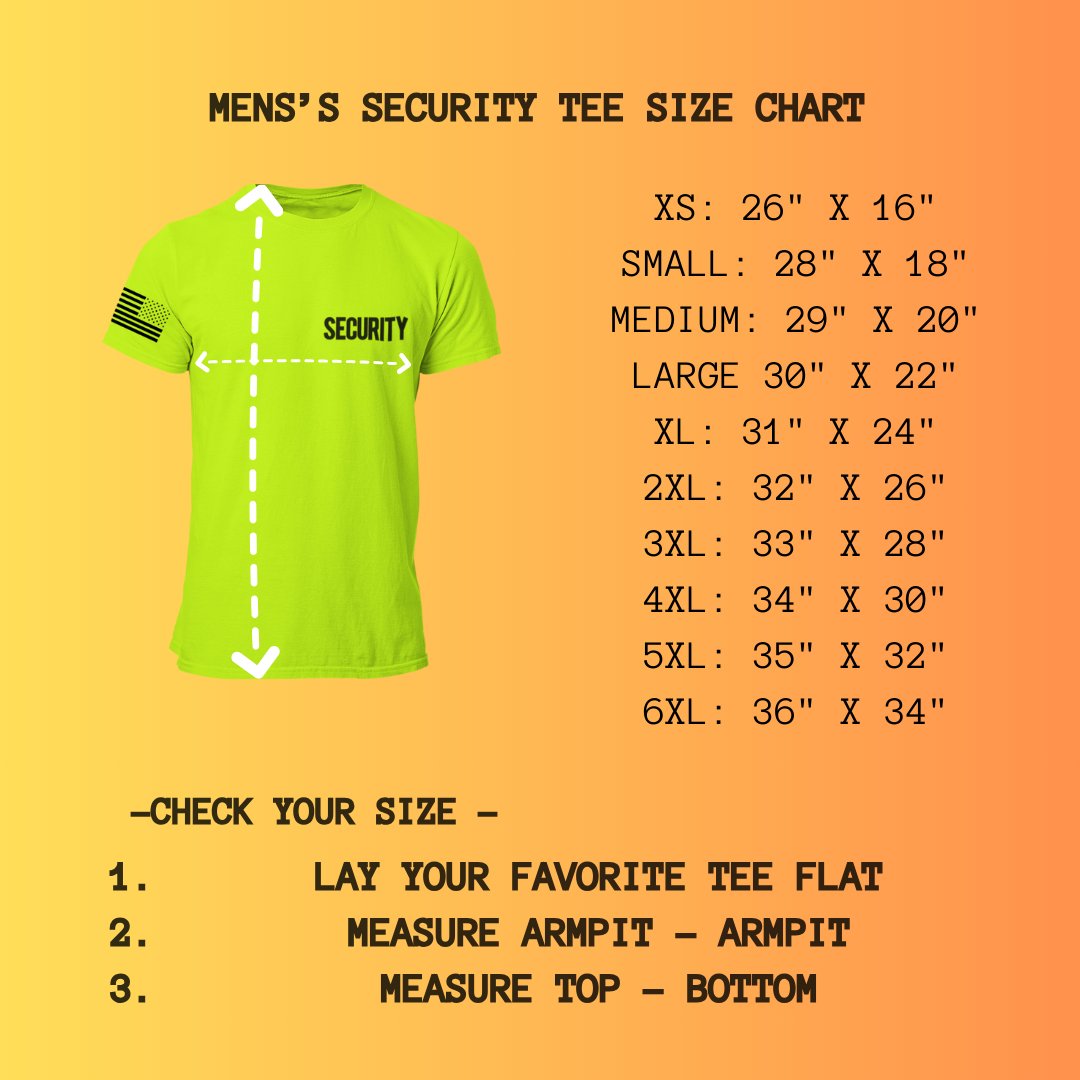 Security T-Shirt Front Back Print Men's Tee (Chest, Sleeve, Back Print, Neon Safety Green)