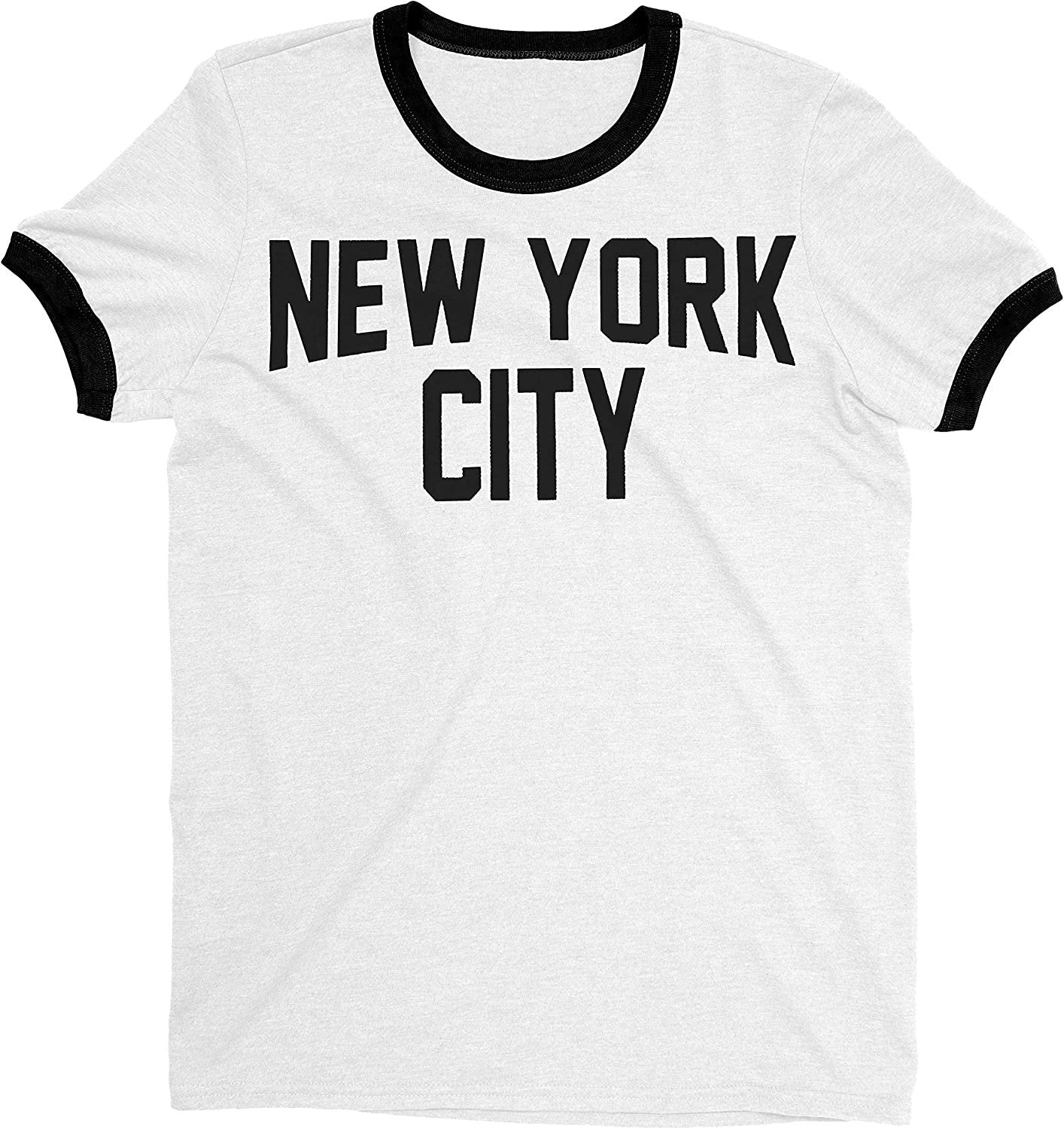 Men's New York City John Lennon Ringer Tee T-Shirt (White/Black, Regular Print)