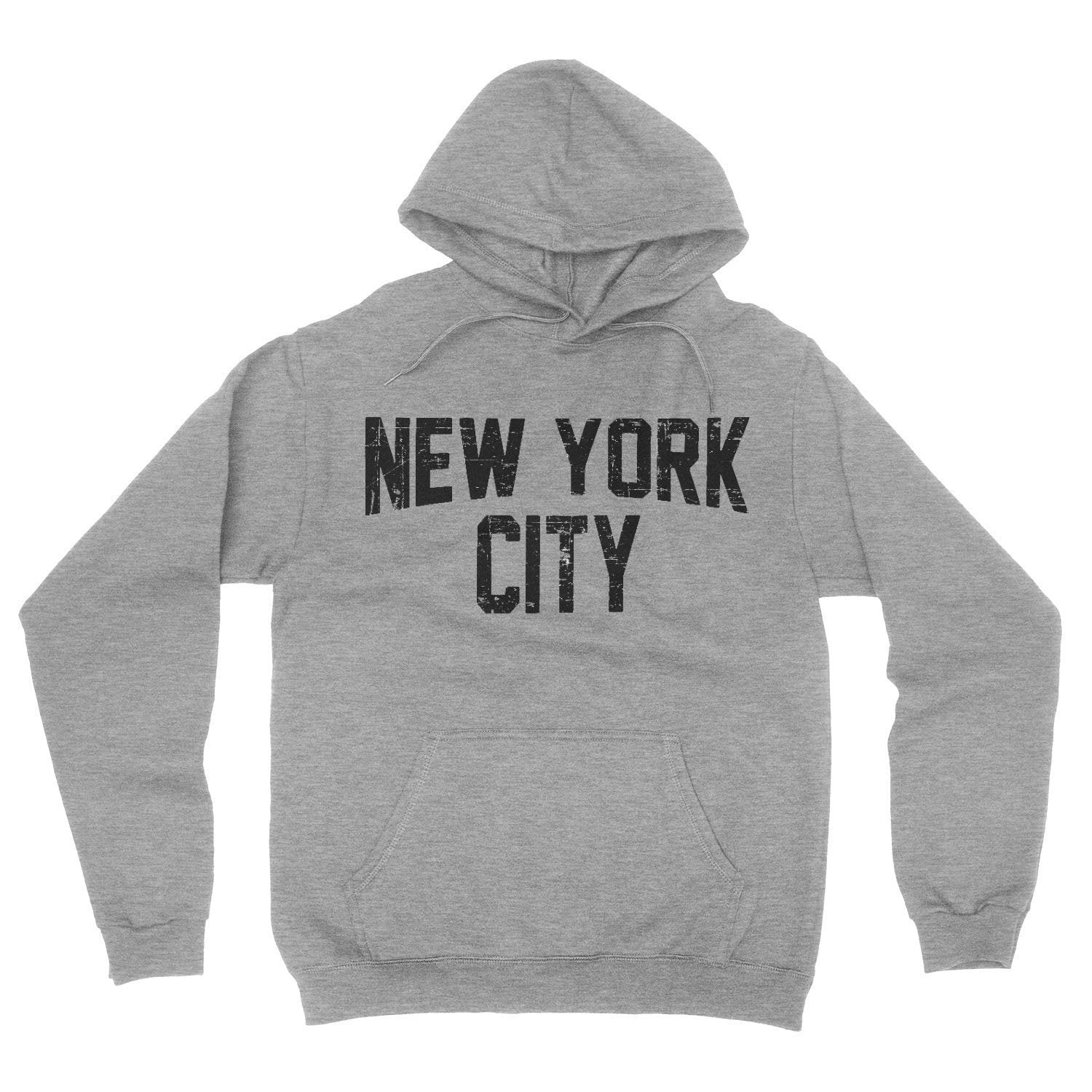 New York City Hoodie Men's Shirt Gray Distressed Screen-Printed Sweatshirt