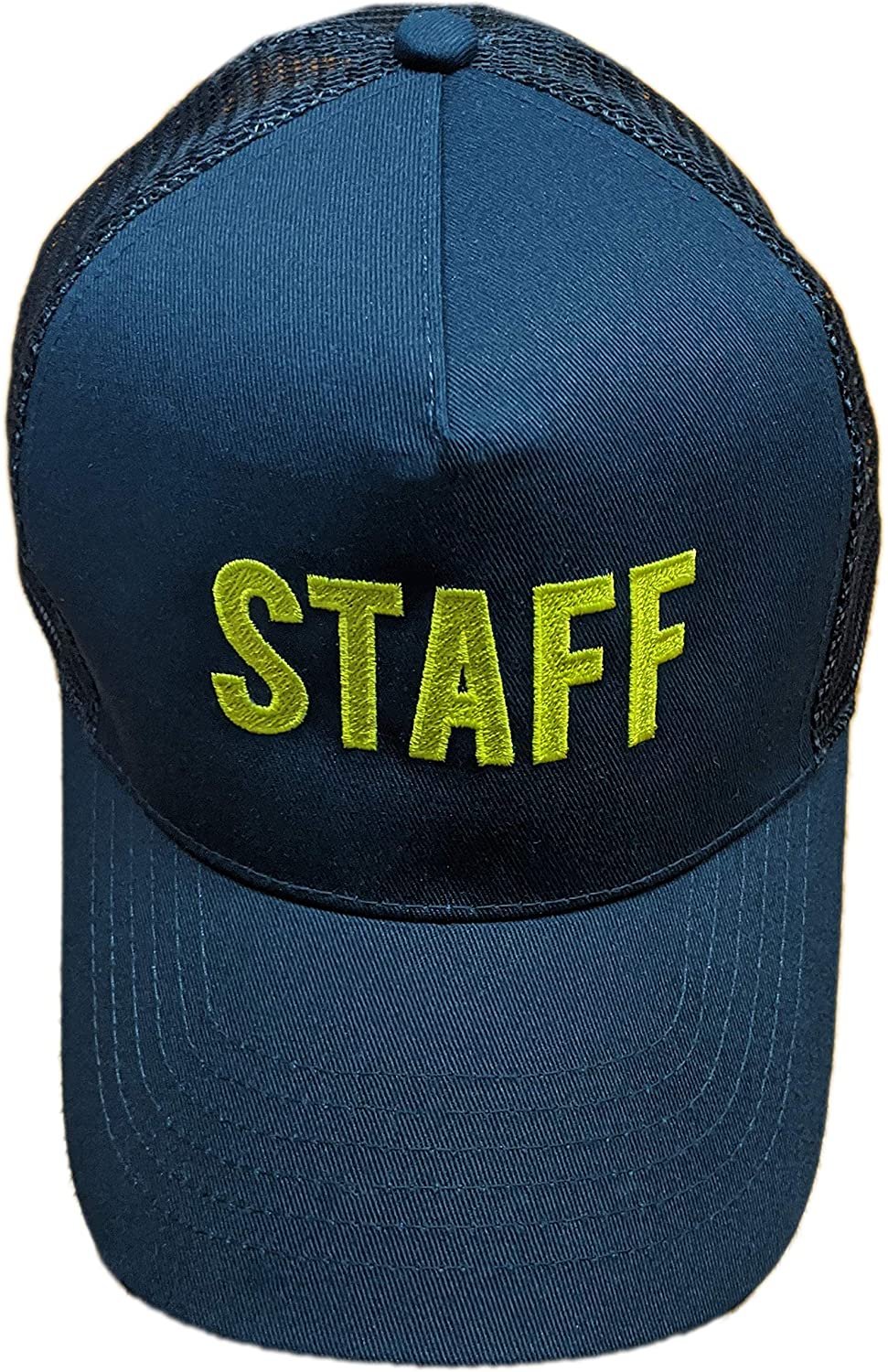 Staff Baseball Hat Embroidered Mesh Trucker Cap (Navy & Neon)
