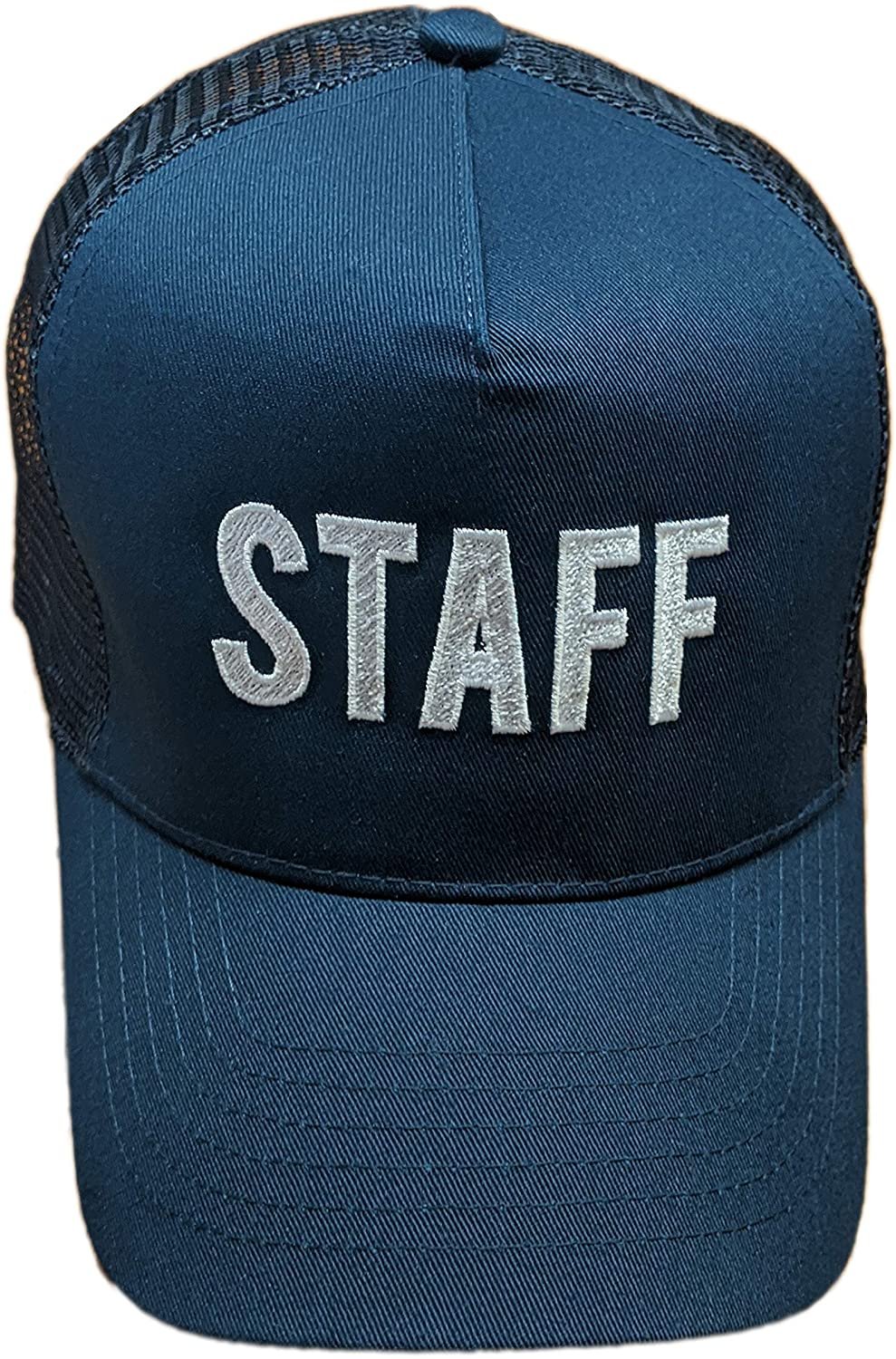 Staff Baseball Hat Embroidered Mesh Trucker Cap (Navy & White)