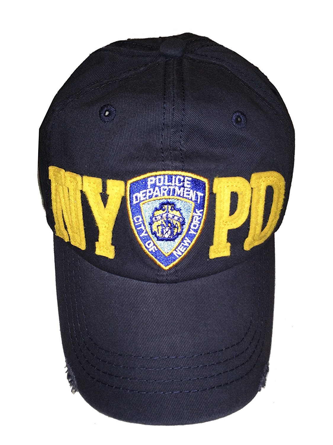 NYPD Baseball Hat New York Police Department Big Gold Distressed Navy Blue