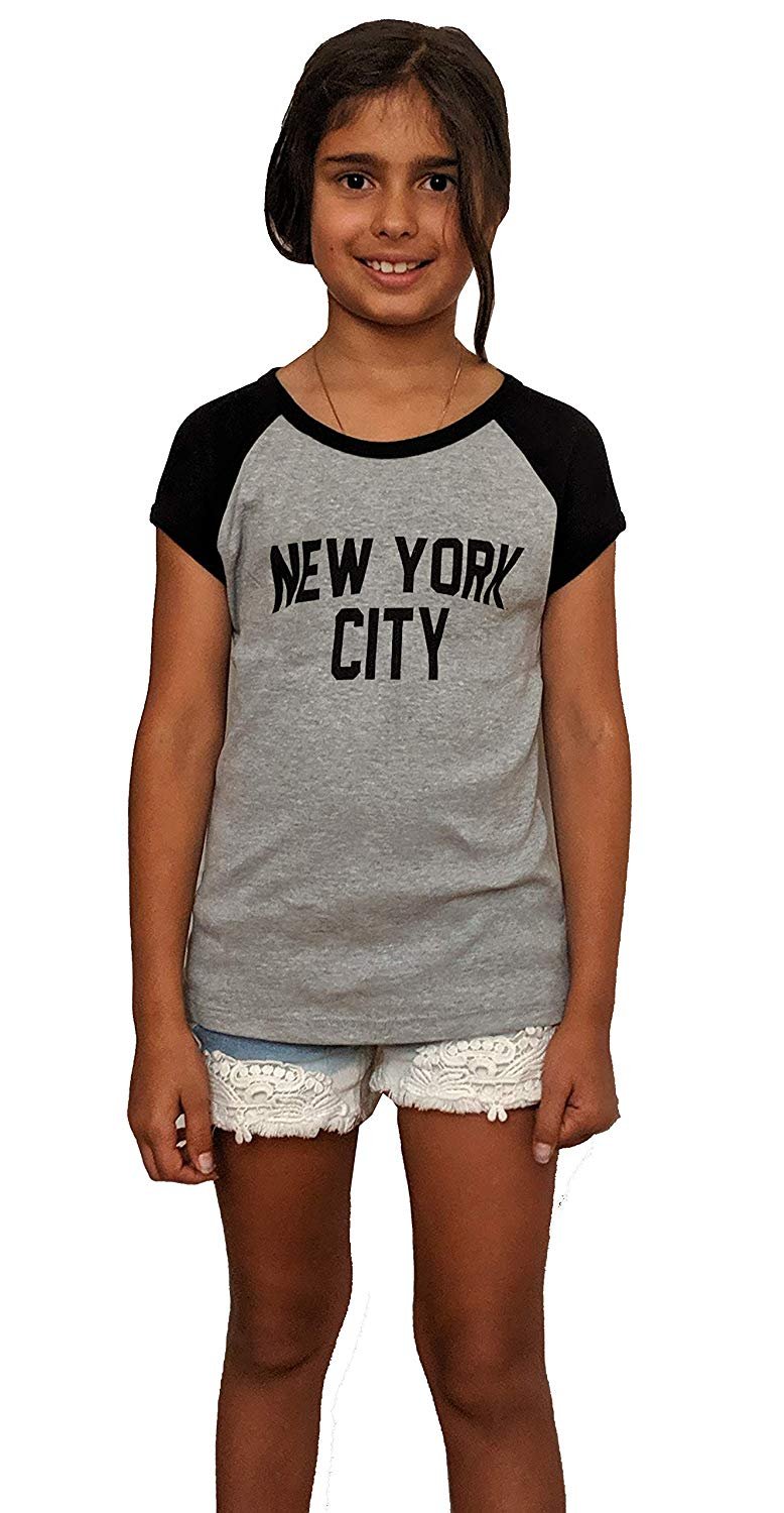 Kids New York City Tee Raglan Cap Sleeve T-Shirt gray john lennon