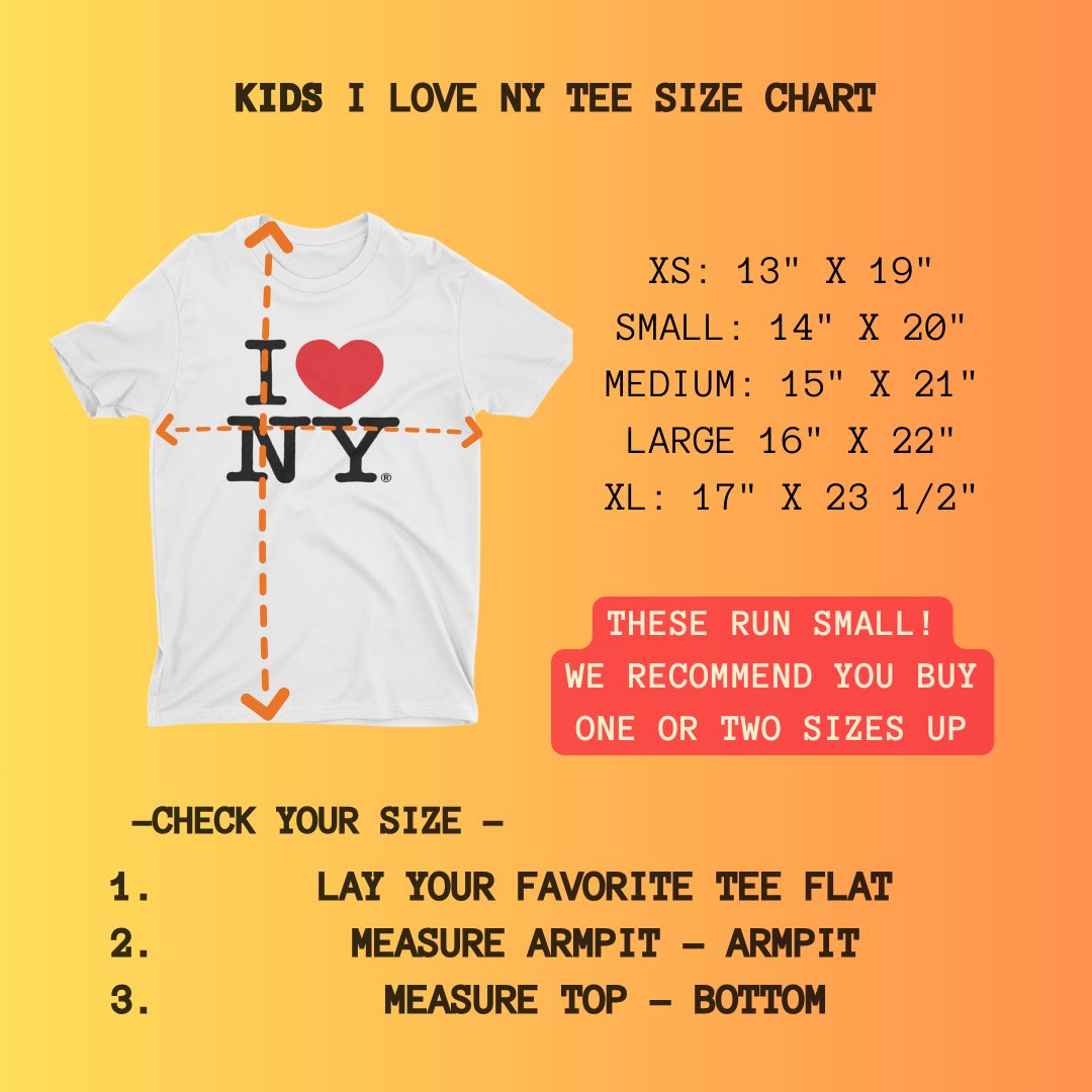 I Love NY Kids T-Shirt Officially Licensed Unisex Tees (Youth, Orange)