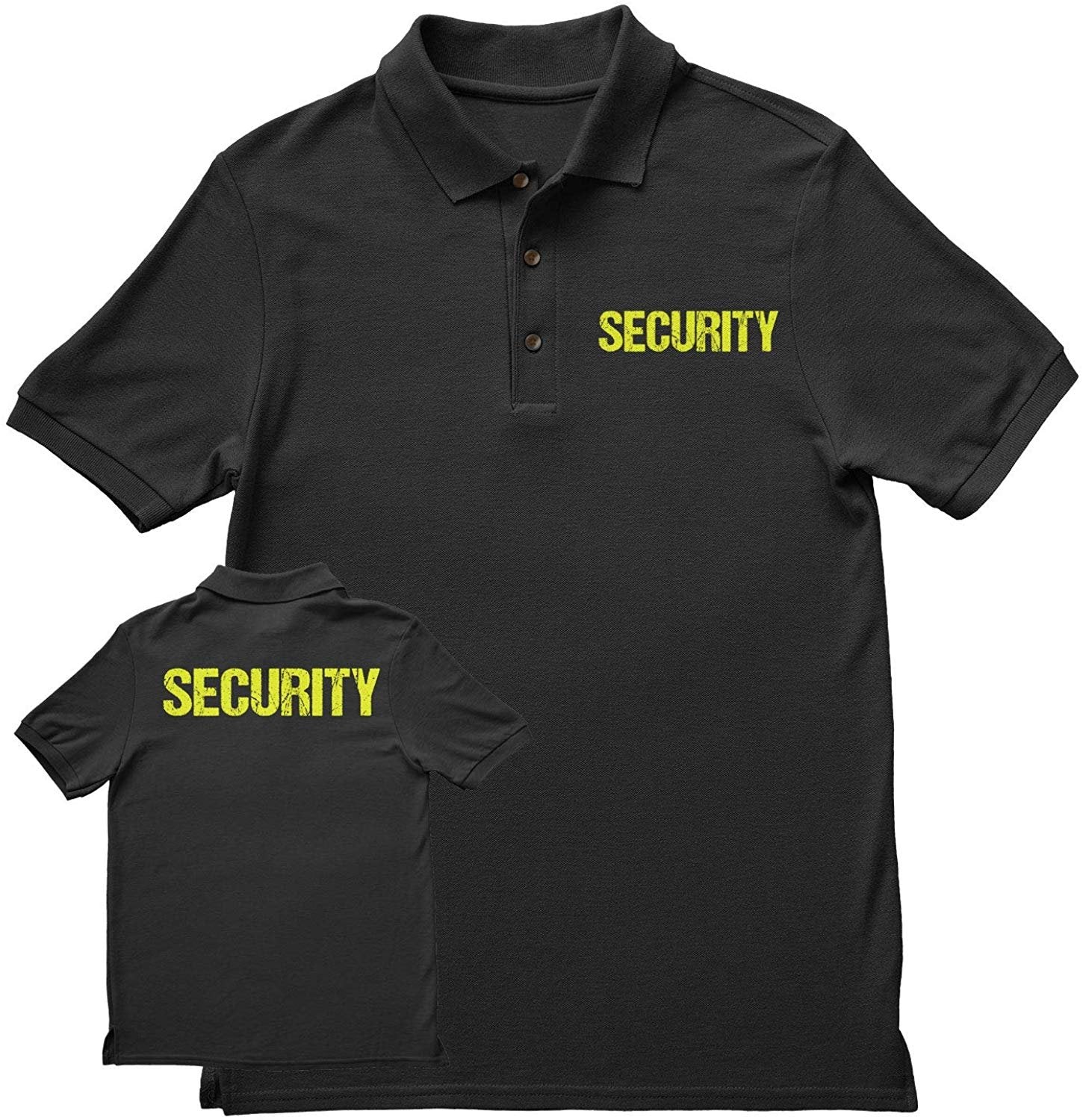 Security Polo Shirt Front & Back Print (Distressed, Black & Neon)