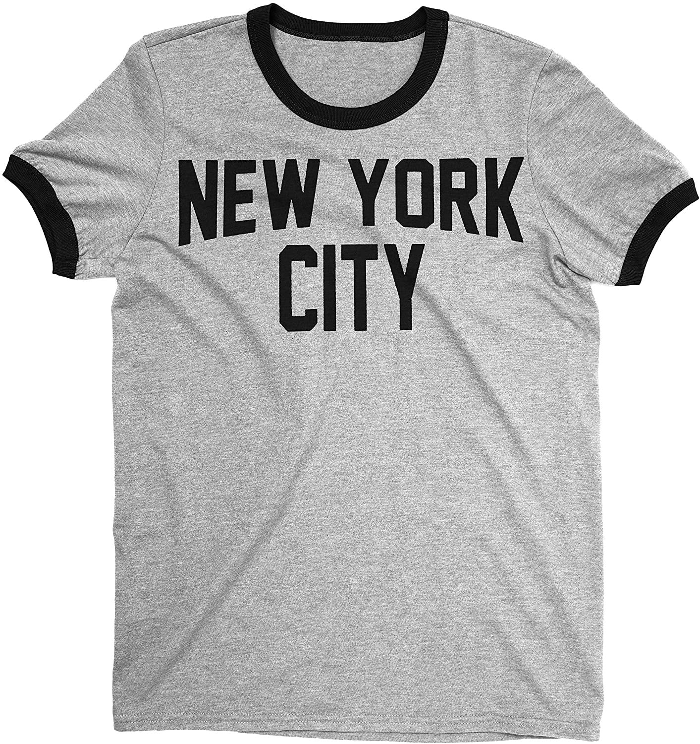 Men's New York City John Lennon Ringer Tee T-Shirt (Gray/Black, Regular Print)