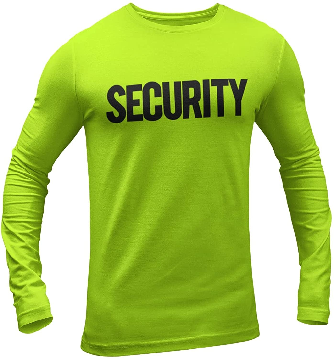 Men's Long Sleeve Security T-Shirt (Safety Green / Black , Solid Design)