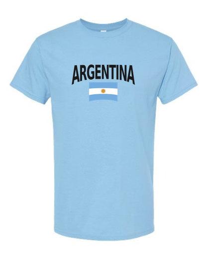 Argentina Soccer Tee 2026 — Classic Name & Flag | NYC Factory - Sky Blue