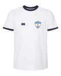 Argentina Soccer Ringer Tee 2026 — Retro National Crest — White/Navy | NYC Factory