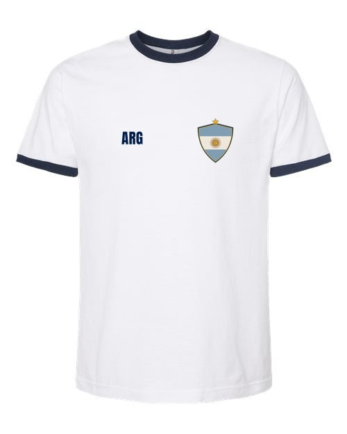 Argentina Soccer Ringer Tee 2026 — Retro National Crest | NYC Factory