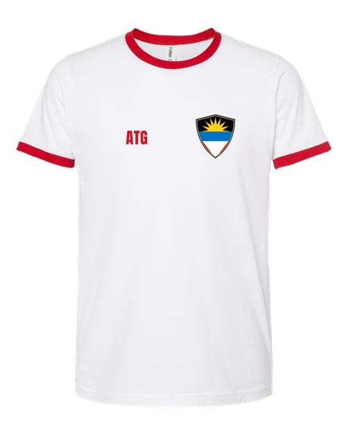 Antigua And Barbuda Soccer Ringer Tee — Retro National Crest | NYC Factory