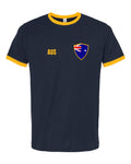 Australia Soccer Ringer Tee 2026 — Retro National Crest — Navy/Gold | NYC Factory