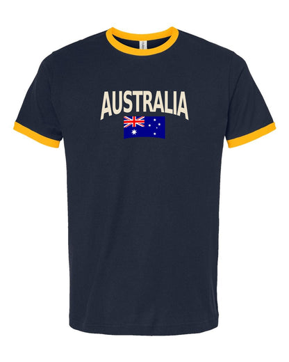 Australia Soccer Ringer Tee 2026 — Classic Name & Flag | NYC Factory - navy_gold