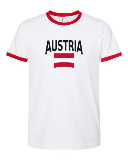 Austria Soccer Ringer Tee 2026 — Classic Name & Flag | NYC Factory - white_red