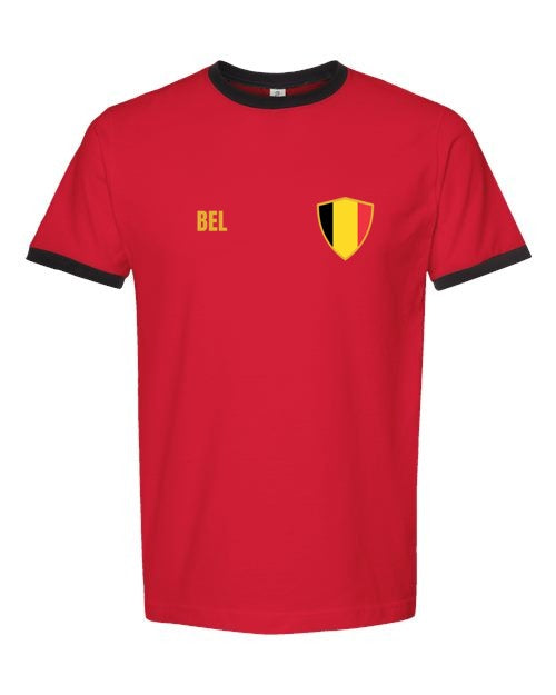 Belgium Soccer Ringer Tee 2026 — Retro National Crest | NYC Factory