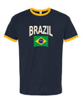 Brazil Soccer Ringer Tee 2026 — Classic Name & Flag | NYC Factory