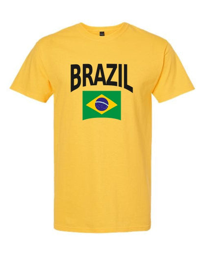 Brazil Soccer Tee 2026 — Classic Name & Flag | NYC Factory - Brazil Yellow