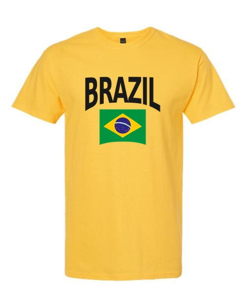 Brazil Soccer Tee 2026 — Classic Name & Flag | NYC Factory - Brazil Yellow