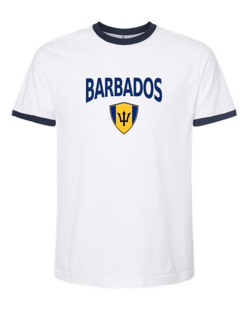 Barbados Arched Crest Soccer Ringer Tee — NYC Factory