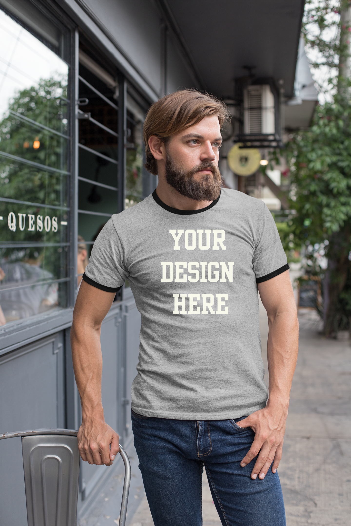 Your Design Here Custom Mens Ringer T-Shirt Customized Tee Gray/Black