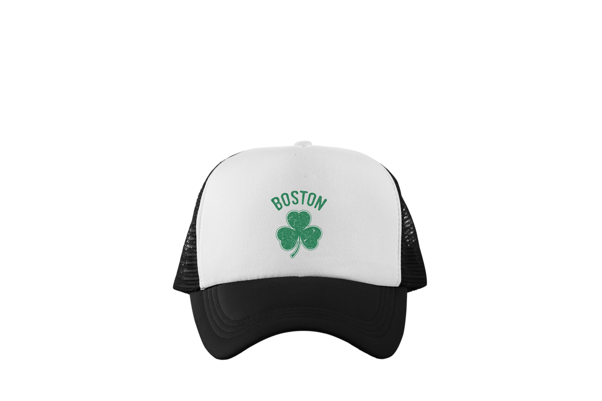 Irish Boston Shamrock Design Trucker Baseball Hat White/Black