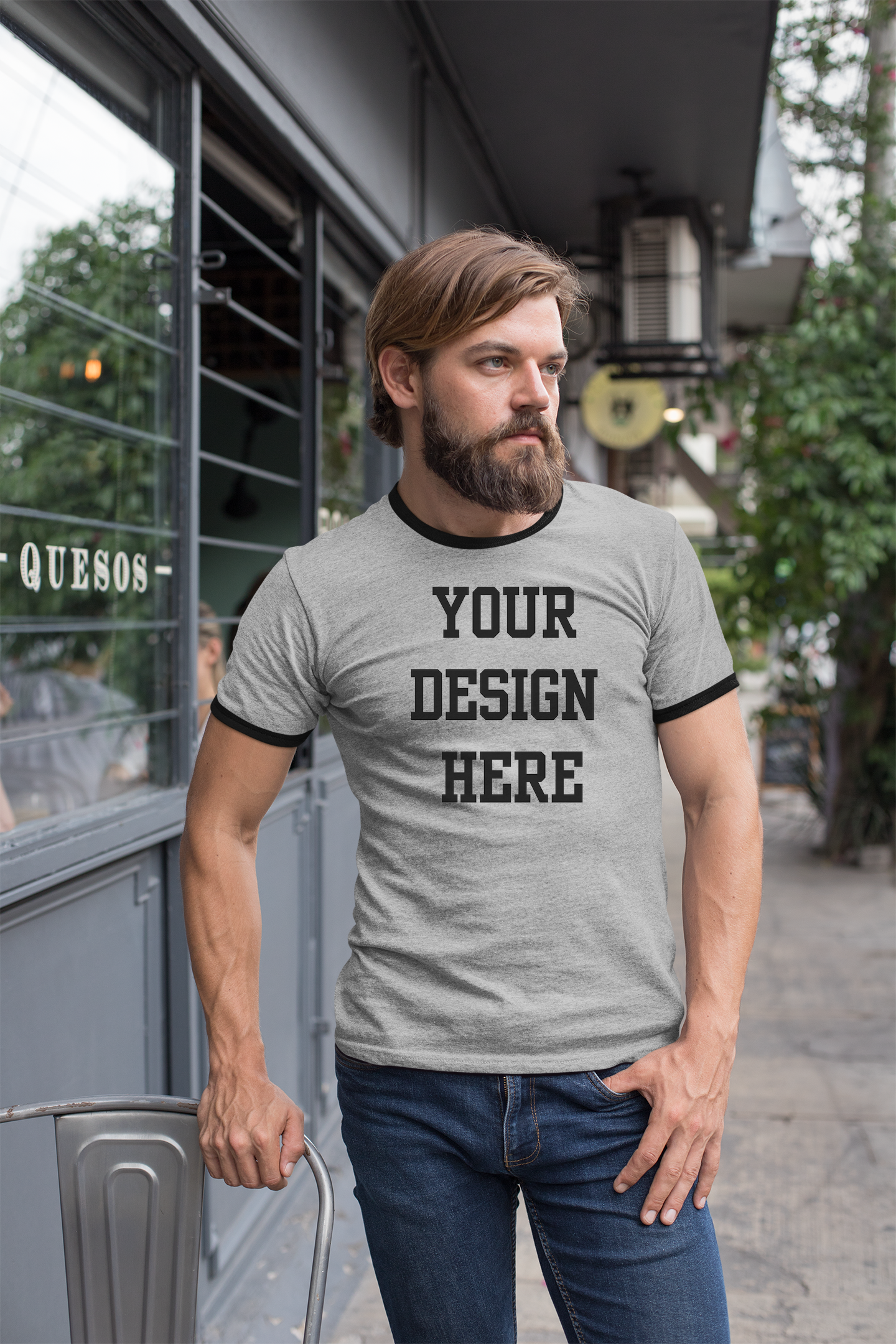 Your Design Here Custom Mens Ringer T-Shirt Customized Tee Gray/Black