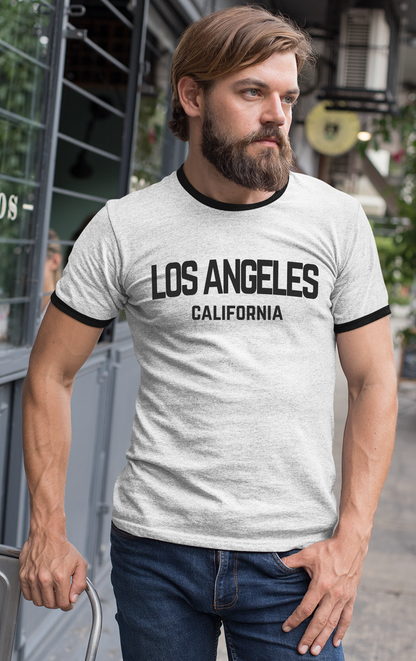 Los Angeles California Retro Black Design Custom Mens Ringer T-Shirt Customized Tee White/Black