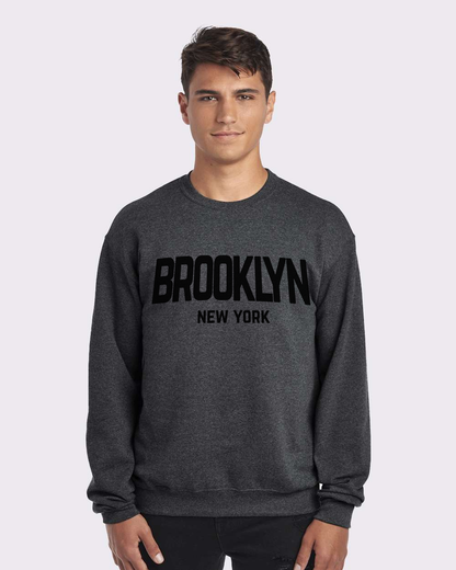 Brooklyn New York Retro Design Custom Crewneck Sweatshirt Charcoal Heather