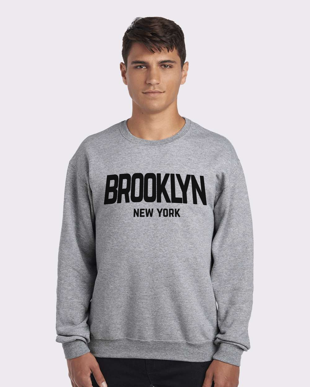 Brooklyn New York Retro Design Custom Crewneck Sweatshirt Heather Gray