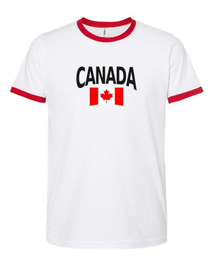 Canada Soccer Ringer Tee 2026 — Classic Name & Flag | NYC Factory - white_red
