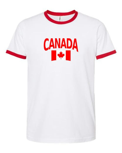 Canada Soccer Ringer Tee 2026 — Classic Name & Flag | NYC Factory - white_red