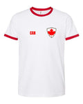 Canada Soccer Ringer Tee 2026 — Retro National Crest — White/Red | NYC Factory
