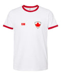 Canada Soccer Ringer Tee 2026 — Retro National Crest — White/Red | NYC Factory