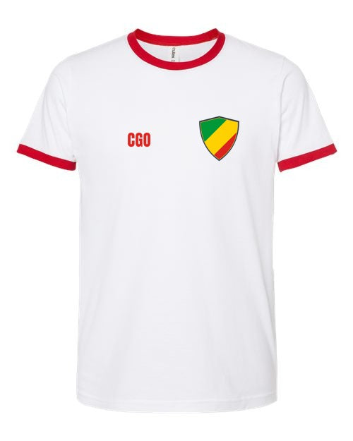 Republic Of The Congo Soccer Ringer Tee — Retro National Crest | NYC Factory