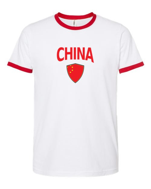 China Arched Crest Soccer Ringer Tee — NYC Factory