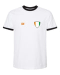 Ivory Coast Soccer Ringer Tee 2026 — Retro National Crest — White/Black | NYC Factory