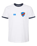 DR Congo Soccer Ringer Tee 2026 — Retro National Crest — White/Navy | NYC Factory