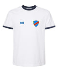 DR Congo Soccer Ringer Tee 2026 — Retro National Crest — White/Navy | NYC Factory