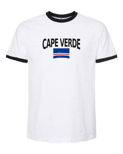 Cape Verde Soccer Ringer Tee 2026 — Classic Name & Flag | NYC Factory - White/Black