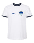 Cape Verde Soccer Ringer Tee 2026 — Retro National Crest — White/Navy | NYC Factory