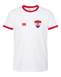 Croatia Soccer Ringer Tee 2026 — Retro National Crest — White/Red | NYC Factory